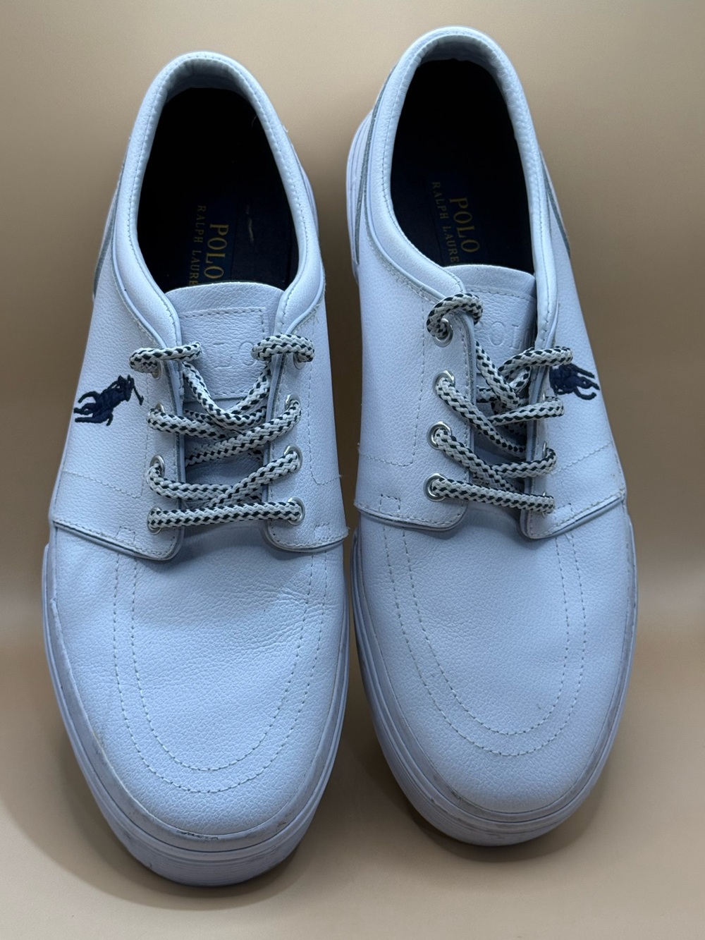 Polo by Ralph Lauren White Leather faxon Low-Top Sneakers with Navy Pony